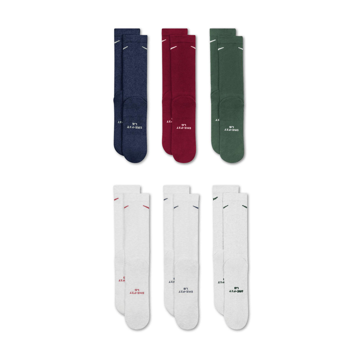 Nike Everyday Elevated Crew Socks 6-Pack Grey - Navy - Green - Maroon