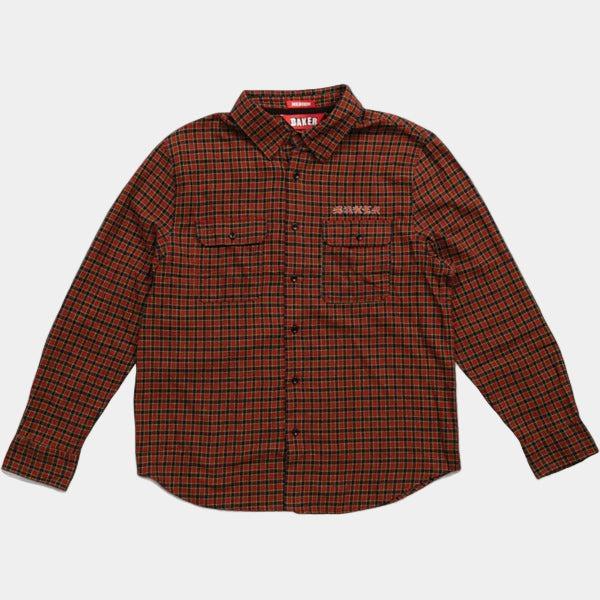 Baker Skateboards Flames Flannel Button Up Shirt Red-Black Sheep Skate Shop