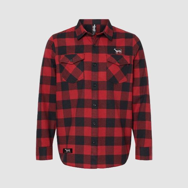 Black Sheep Icon Logo Flannel Shirt Red - Black-Black Sheep Skate Shop