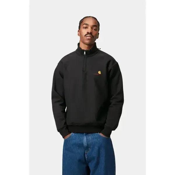 Carhartt WIP Half Zip American Script Sweatshirt Black-Black Sheep Skate Shop