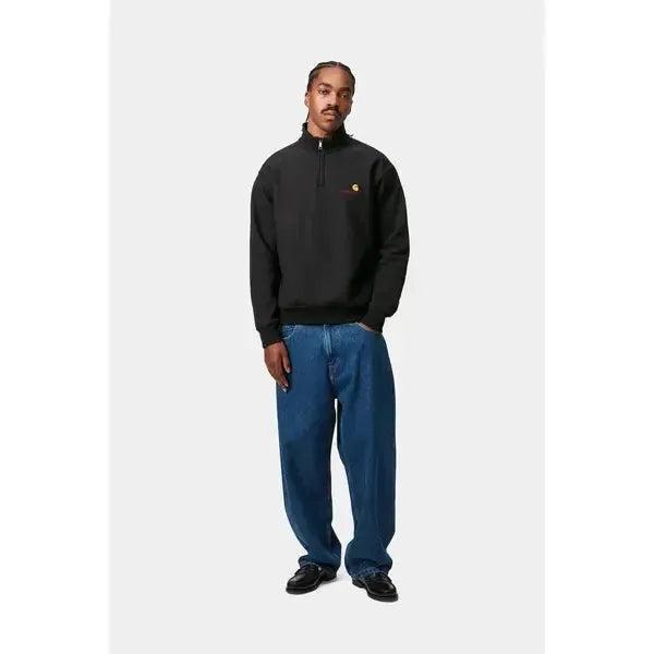 Carhartt WIP Half Zip American Script Sweatshirt Black-Black Sheep Skate Shop