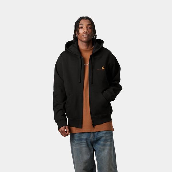 Carhartt WIP Hooded American Script Zip Jacket Black-Black Sheep Skate Shop