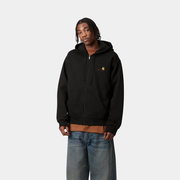 Carhartt WIP Hooded American Script Zip Jacket Black-Black Sheep Skate Shop