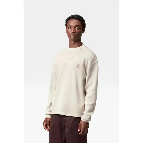 Carhartt WIP Long Sleeve Vista Waffle T-Shirt Fleur De Sel Garment Dyed-Black Sheep Skate Shop