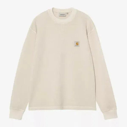 Carhartt WIP Long Sleeve Vista Waffle T-Shirt Fleur De Sel Garment Dyed-Black Sheep Skate Shop
