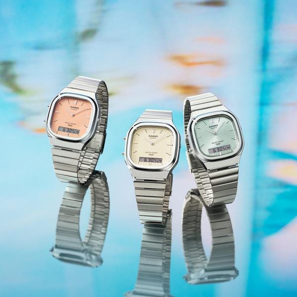 Casio Analog - Digital Vintage Watch AQ240E-4A Silver - Orange-Black Sheep Skate Shop