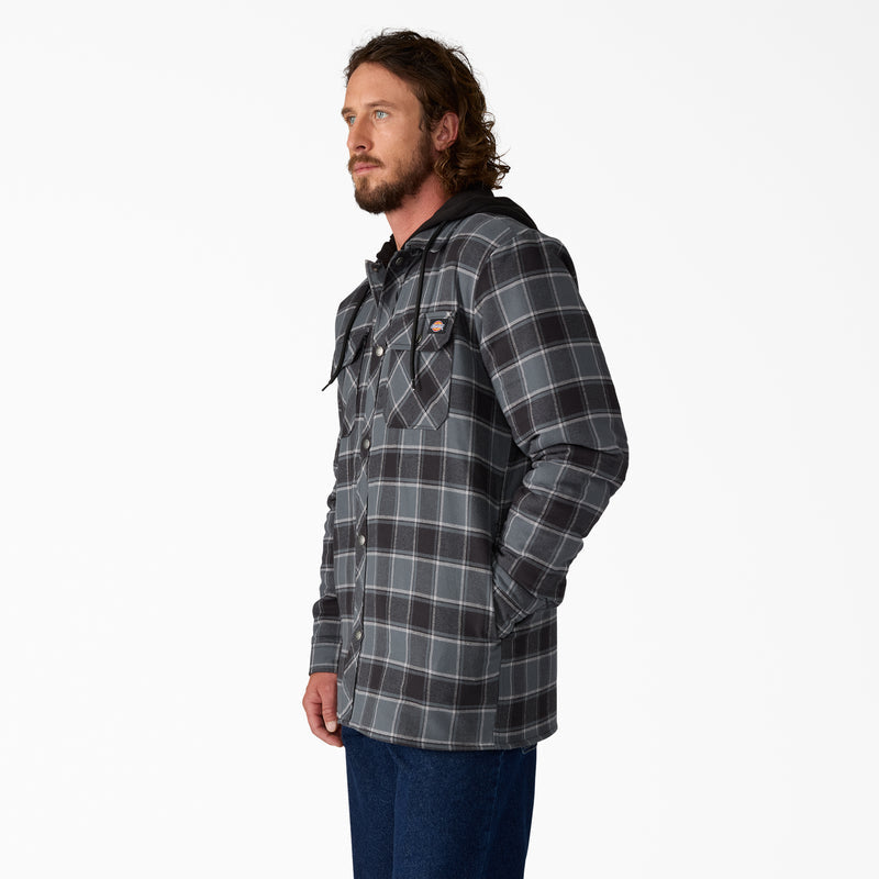 Dickies Fleece Hooded Flannel Shirt Jacket Charcoal