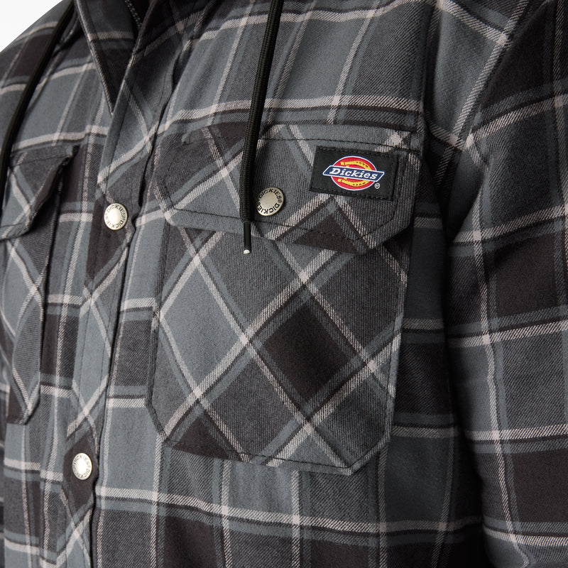 Dickies Fleece Hooded Flannel Shirt Jacket Charcoal
