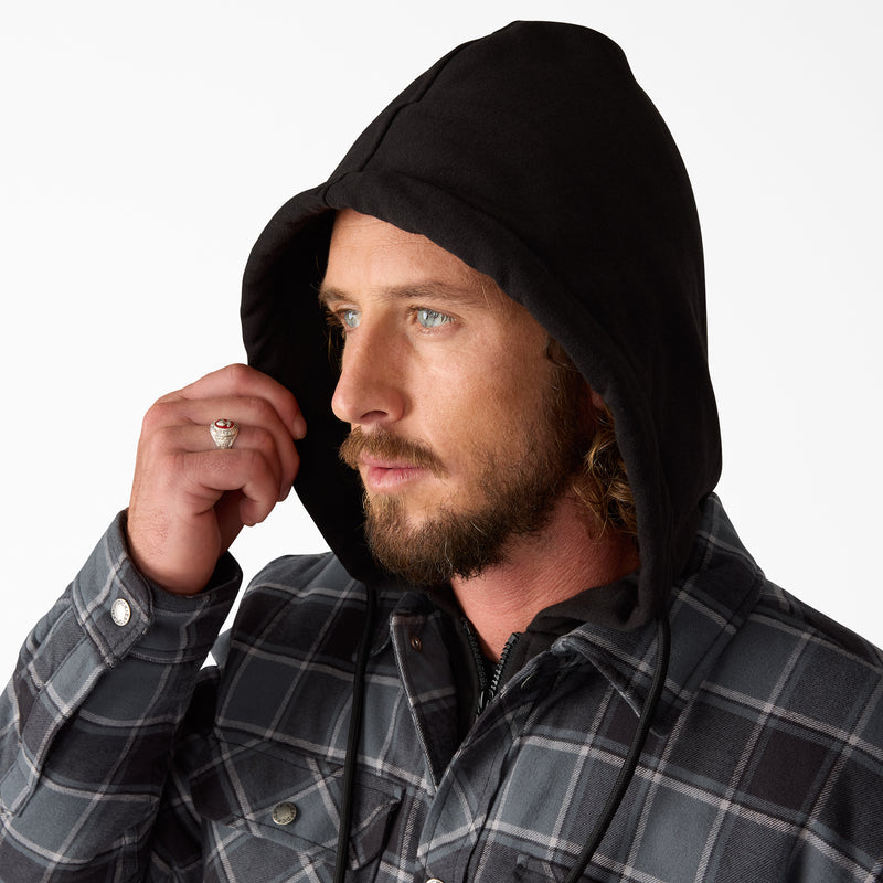 Dickies Fleece Hooded Flannel Shirt Jacket Charcoal