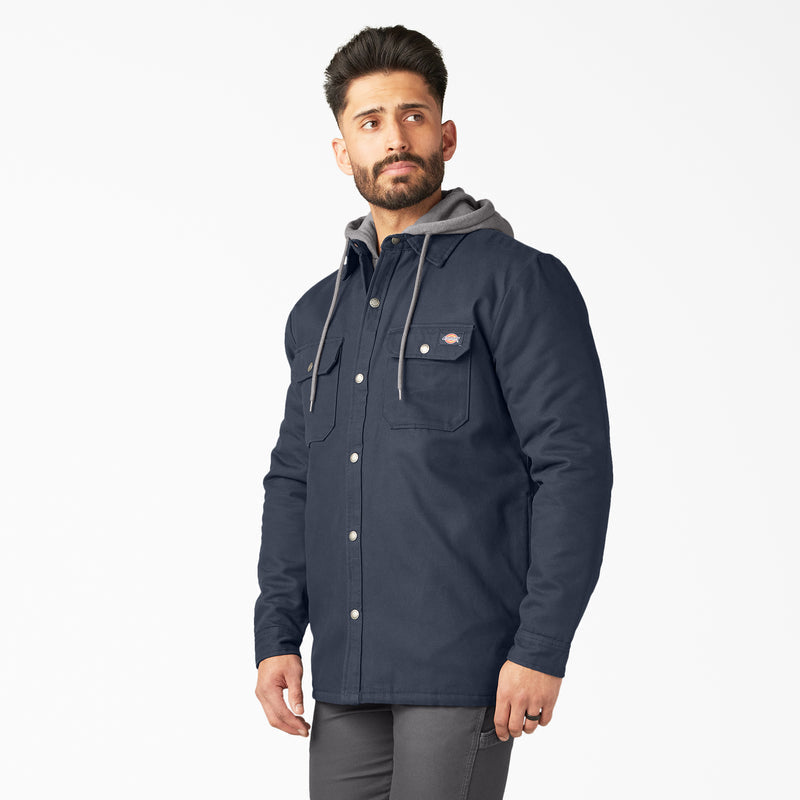 Dickies Fleece Hooded Duck Shirt Jacket with Water Repellent Dark Navy