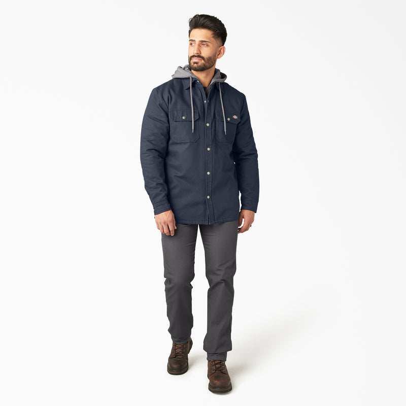 Dickies Fleece Hooded Duck Shirt Jacket with Water Repellent Dark Navy