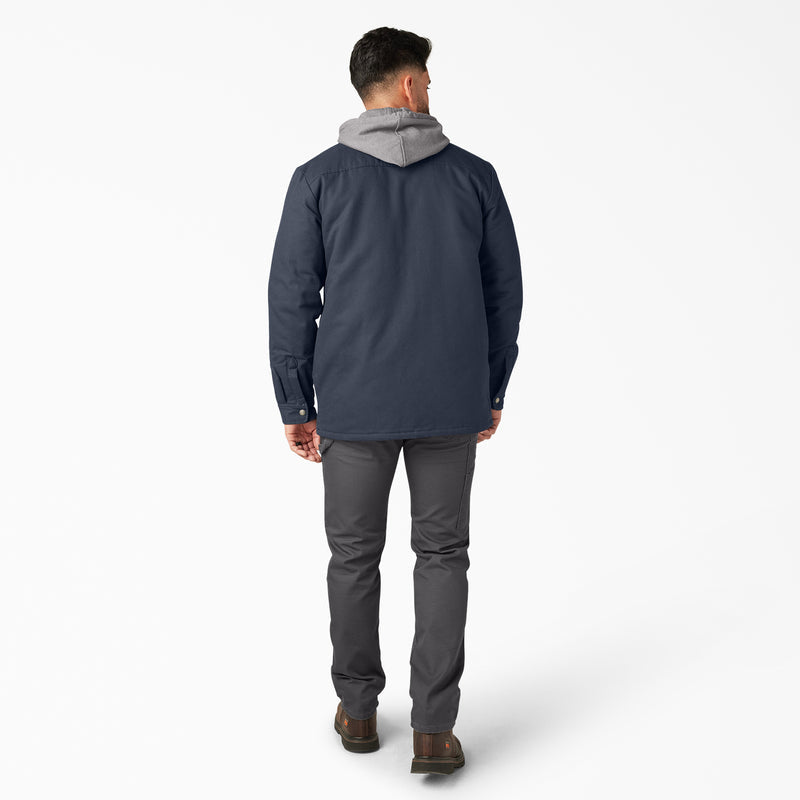 Dickies Fleece Hooded Duck Shirt Jacket with Water Repellent Dark Navy