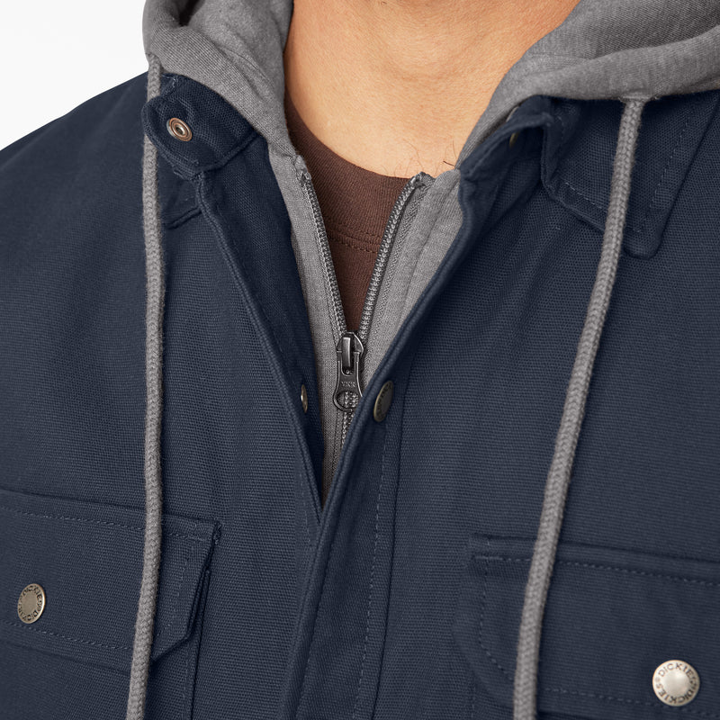 Dickies Fleece Hooded Duck Shirt Jacket with Water Repellent Dark Navy