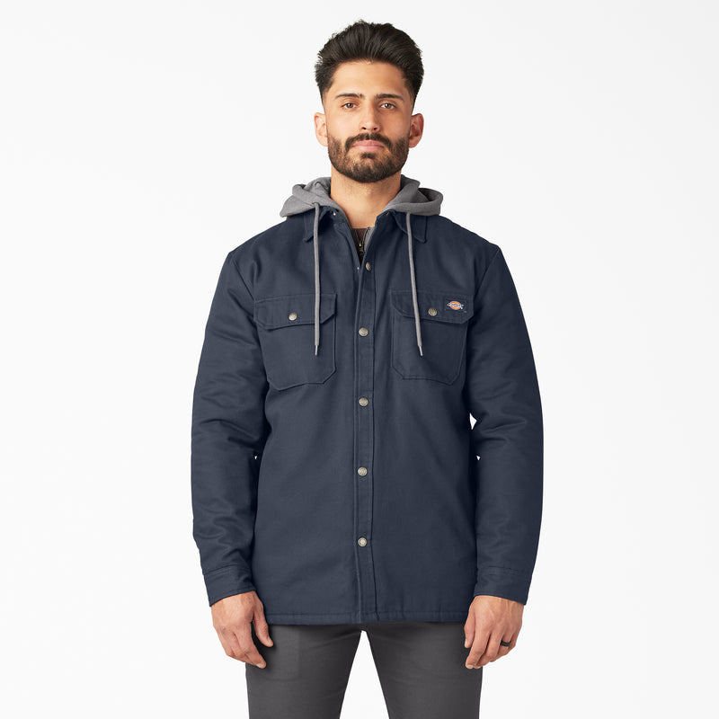 Dickies Fleece Hooded Duck Shirt Jacket with Water Repellent Dark Navy