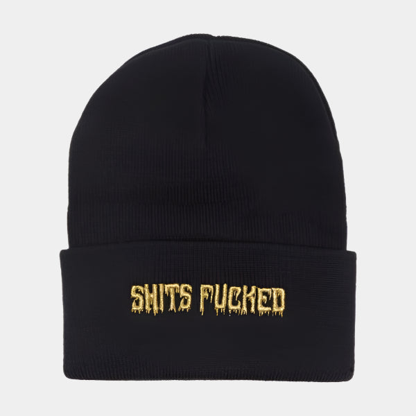 Designer Trash Shits Dripped Cuff Beanie Black-Black Sheep Skate Shop