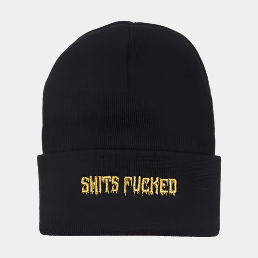Designer Trash Shits Dripped Cuff Beanie Black-Black Sheep Skate Shop