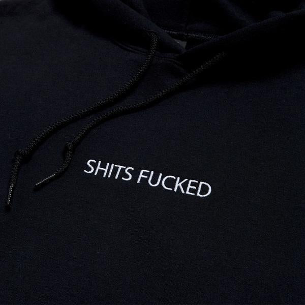 Designer Trash Shits Fucked Embroidered Hoodie Black-Black Sheep Skate Shop