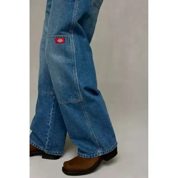 Dickies Double Knee Denim Work Jeans Loose Fit Straight Leg Mid Blue Fade Wash-Black Sheep Skate Shop