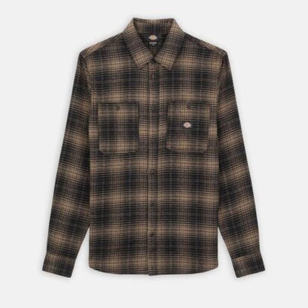 Dickies Long Sleeve Flannel Work Shirt Mushroom-Black Sheep Skate Shop