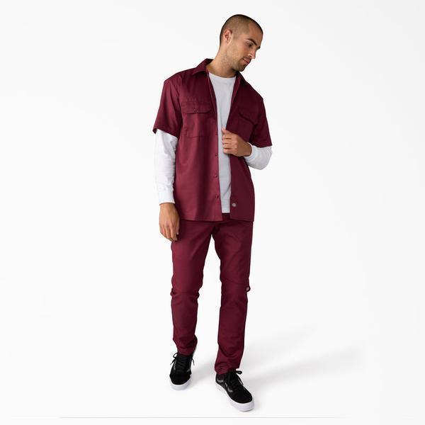 Dickies Pants Flex Skinny Fit Double Knee Twill Work Pants Burgundy-Black Sheep Skate Shop