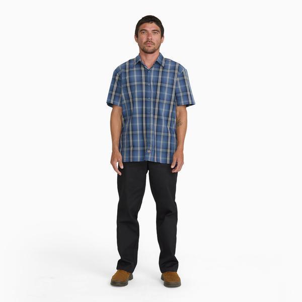 Dickies Short Sleeve Plaid Work Shirt Retro Indigo - Tan-Black Sheep Skate Shop