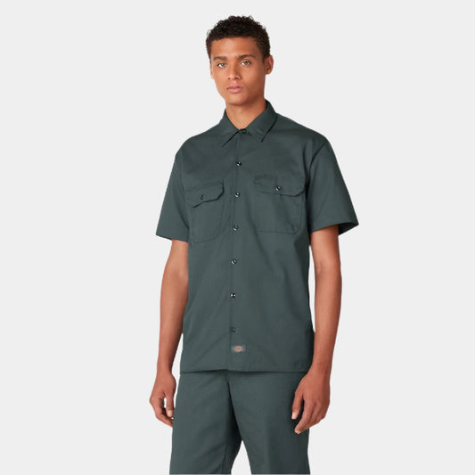 Dickies Short Sleeve Twill Work Shirt Hunter Green-Black Sheep Skate Shop