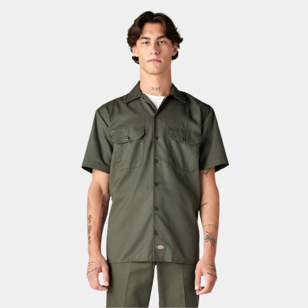 Dickies Short Sleeve Twill Work Shirt Olive Green-Black Sheep Skate Shop