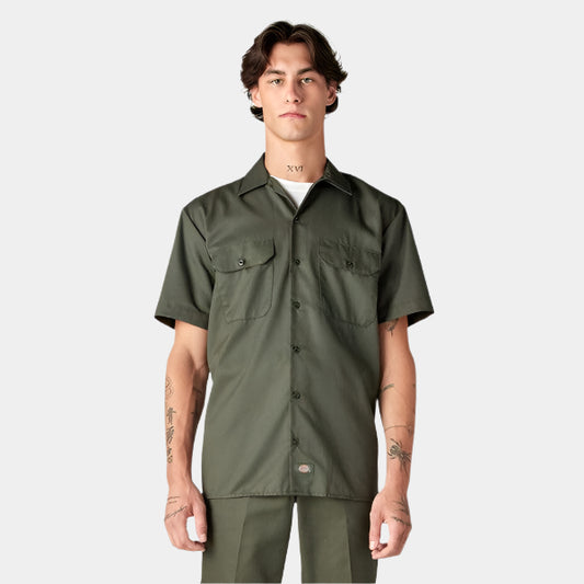 Dickies Short Sleeve Twill Work Shirt Olive Green-Black Sheep Skate Shop