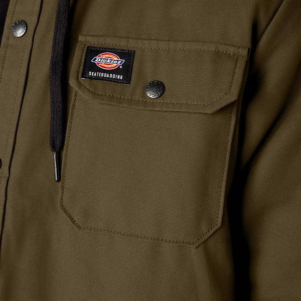 Dickies Skateboarding Canvas Duck Shirt Jacket With Fleece Hood Dark Olive-Black Sheep Skate Shop