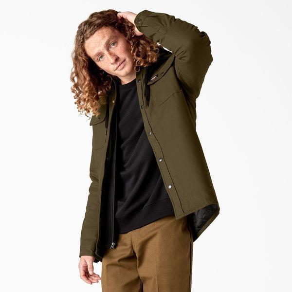 Dickies Skateboarding Canvas Duck Shirt Jacket With Fleece Hood Dark Olive-Black Sheep Skate Shop