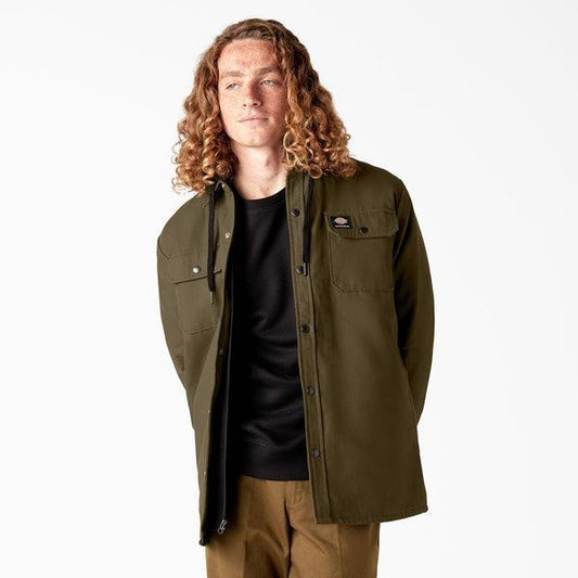 Dickies Skateboarding Canvas Duck Shirt Jacket With Fleece Hood Dark Olive-Black Sheep Skate Shop