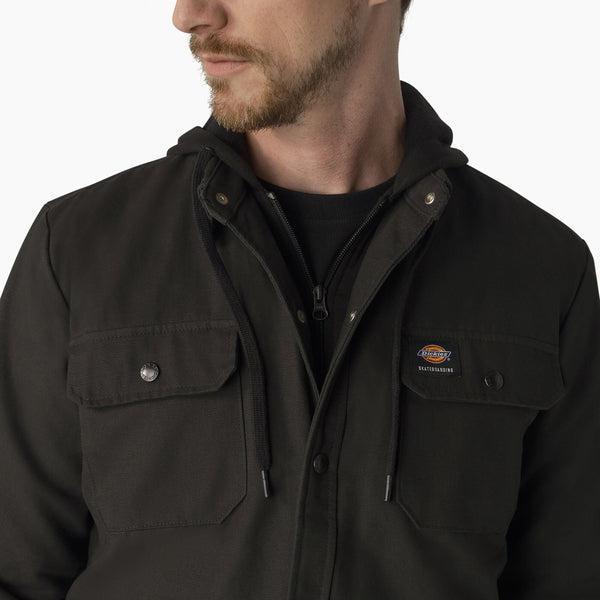 Dickies Skateboarding Canvas Shirt Jacket With Fleece Hood Black-Black Sheep Skate Shop