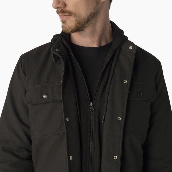 Dickies Skateboarding Canvas Shirt Jacket With Fleece Hood Black-Black Sheep Skate Shop
