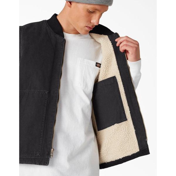 Dickies Stonewashed Duck High Pile Fleece Lined Vest Black-Black Sheep Skate Shop