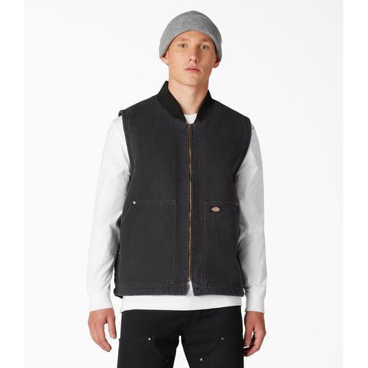 Dickies Stonewashed Duck High Pile Fleece Lined Vest Black-Black Sheep Skate Shop