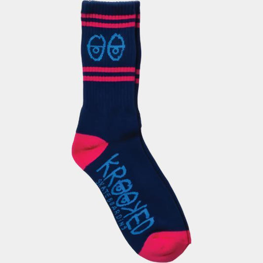 Krooked Skateboards Eyes Socks Navy - Blue - Magenta-Black Sheep Skate Shop