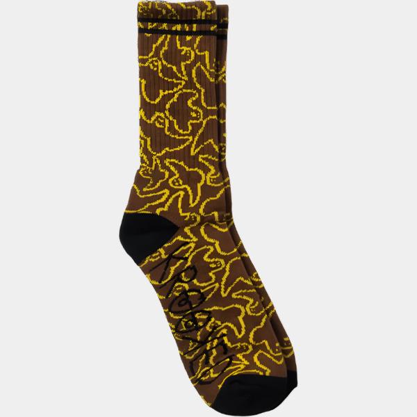 Krooked Skateboards Multi Bird Crew Socks Charcoal - Yellow-Black Sheep Skate Shop