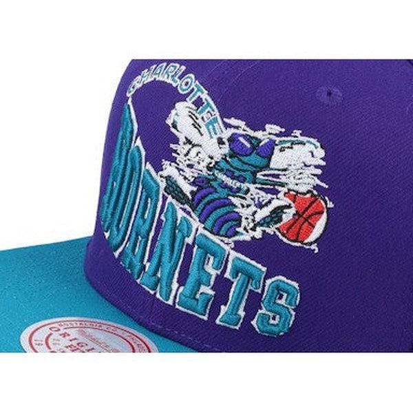 Mitchell & Ness Charlotte Hornets Crooked Path HWC Snapback Hat Purple - Teal-Black Sheep Skate Shop