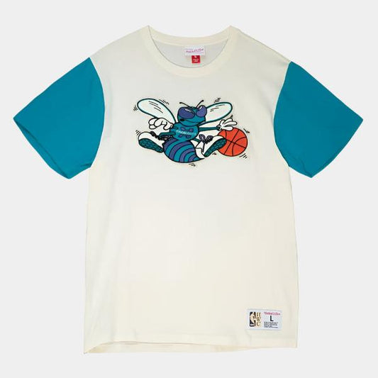 Mitchell & Ness Charlotte Hornets Hardwood Classics Color Blocked T-Shirt Cream - Teal-Black Sheep Skate Shop