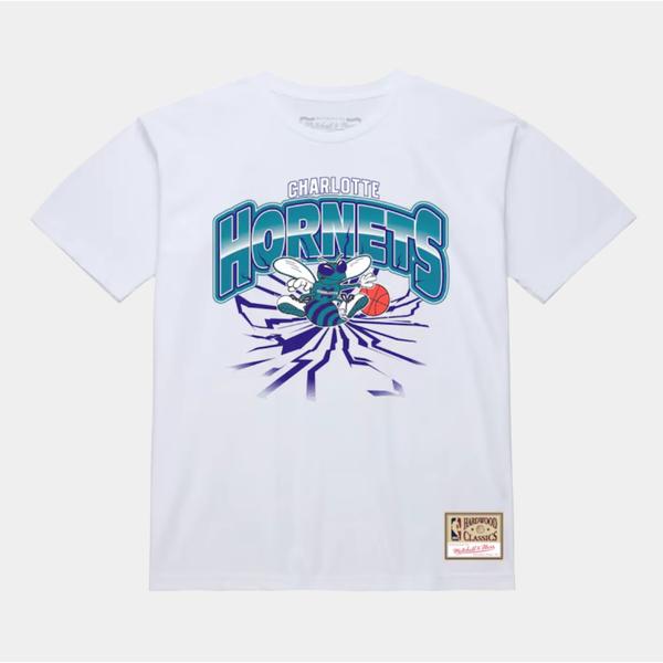 Mitchell & Ness Charlotte Hornets Hardwood Classics Earthquake T-Shirt White-Black Sheep Skate Shop