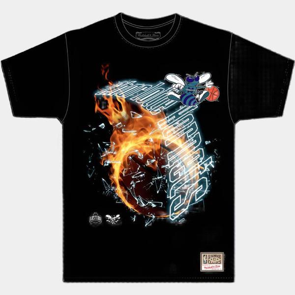 Mitchell & Ness Charlotte Hornets Hardwood Classics NBA Blaze T-Shirt Black-Black Sheep Skate Shop