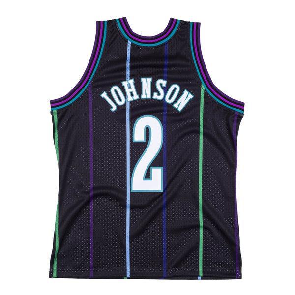 Mitchell & Ness Charlotte Hornets Larry Johnson Reload Swingman Jersey - Black-Black Sheep Skate Shop