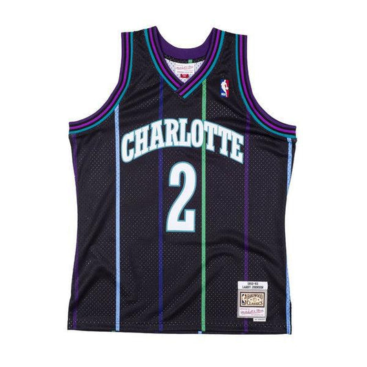 Mitchell & Ness Charlotte Hornets Larry Johnson Reload Swingman Jersey - Black-Black Sheep Skate Shop