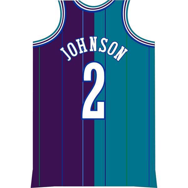 Mitchell & Ness Charlotte Hornets Larry Johnson Split Swingman Jersey Teal - Purple-Black Sheep Skate Shop