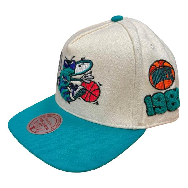Mitchell & Ness Charlotte Hornets Team HWC Pro Wool Snapback Hat Cream - Teal-Black Sheep Skate Shop