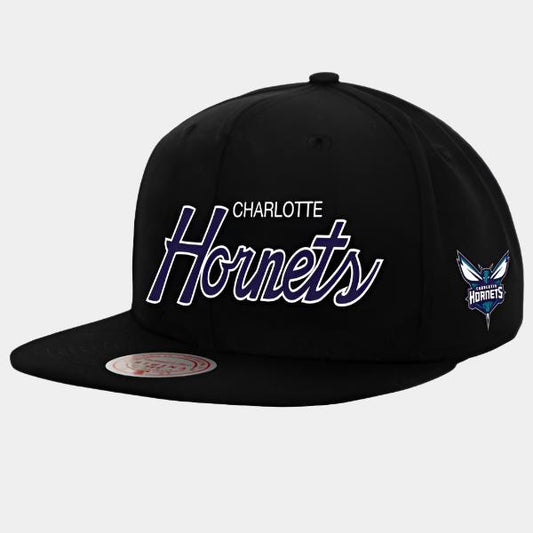 Mitchell & Ness Charlotte Hornets Team Script 2.0 HWC Snapback Hat Black - Purple-Black Sheep Skate Shop