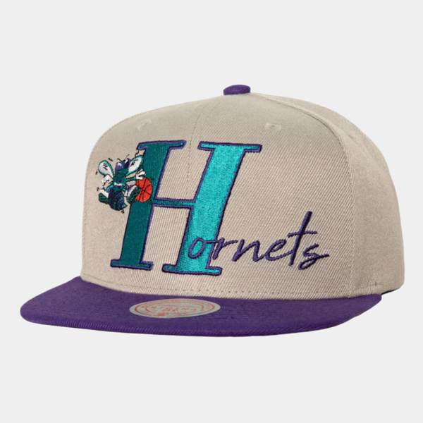 Mitchell & Ness Charlotte Hornets Top Letter HWC Snapback Hat Grey-Black Sheep Skate Shop