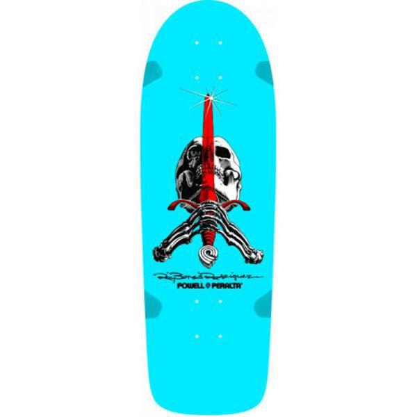 Powell Peralta Ray "Bones" Rodriguez Skull & Sword Reissue Deck 10" Light Blue-Black Sheep Skate Shop