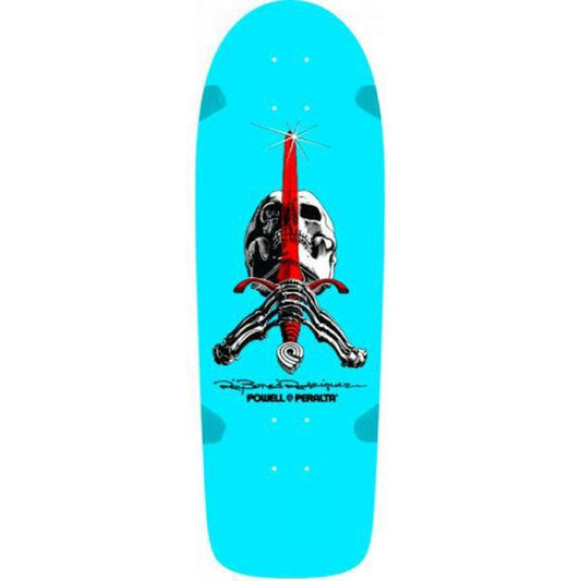 Powell Peralta Ray "Bones" Rodriguez Skull & Sword Reissue Deck 10" Light Blue-Black Sheep Skate Shop