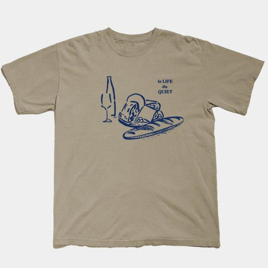 The Quiet Life Wine & Cheese Tee Pigment Dyed Khaki-Black Sheep Skate Shop